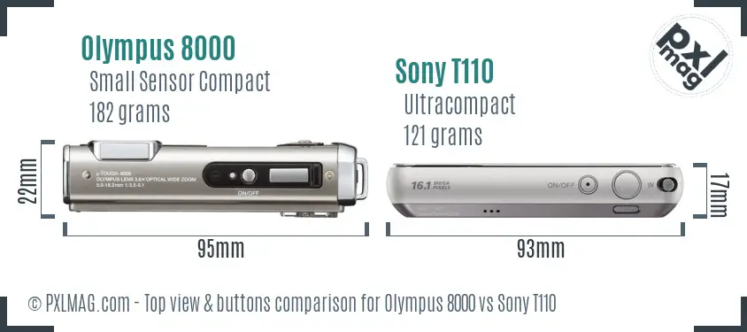Olympus 8000 vs Sony T110 top view buttons comparison