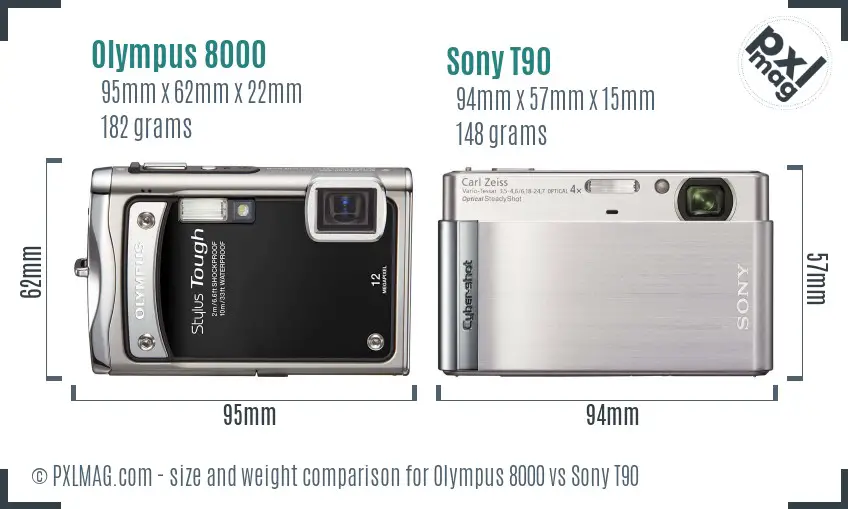 Olympus 8000 vs Sony T90 size comparison