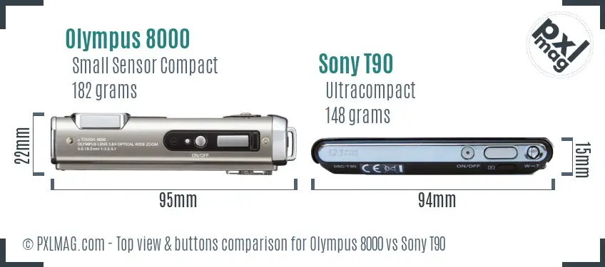 Olympus 8000 vs Sony T90 top view buttons comparison