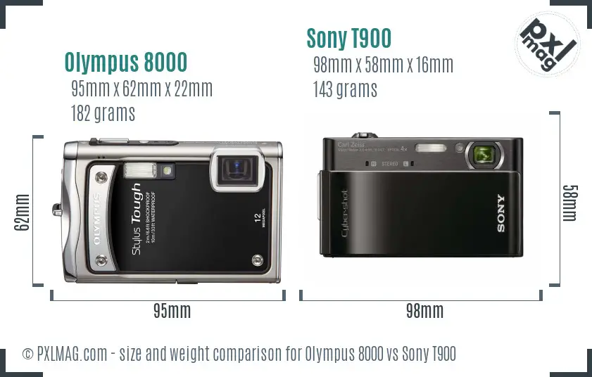 Olympus 8000 vs Sony T900 size comparison