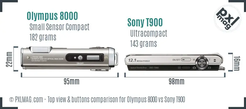 Olympus 8000 vs Sony T900 top view buttons comparison