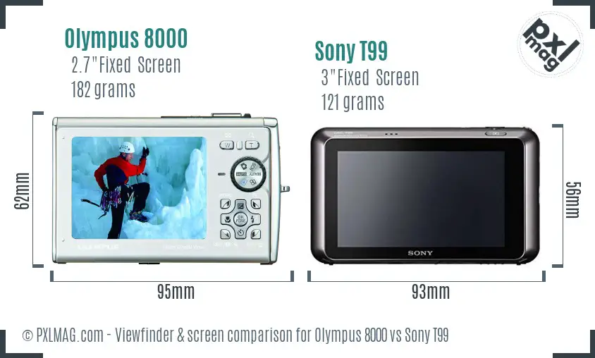 Olympus 8000 vs Sony T99 Screen and Viewfinder comparison
