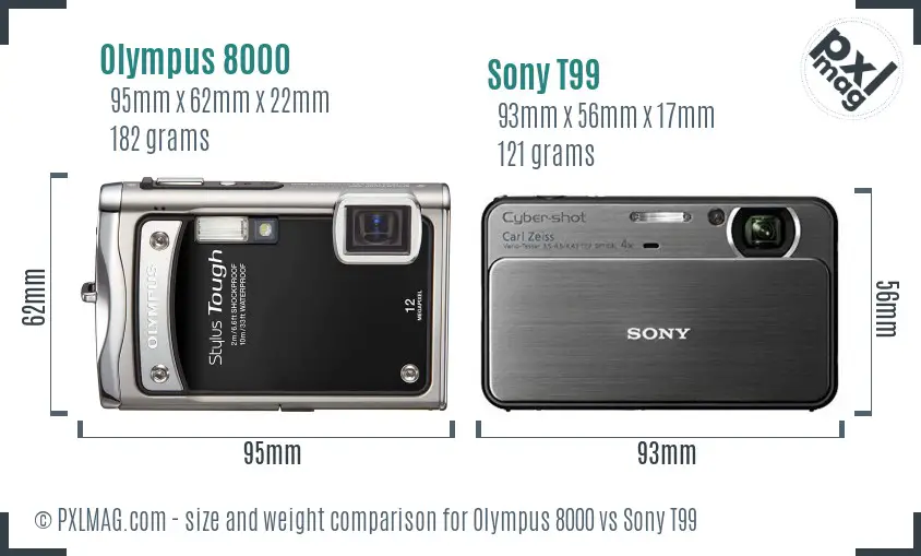 Olympus 8000 vs Sony T99 size comparison