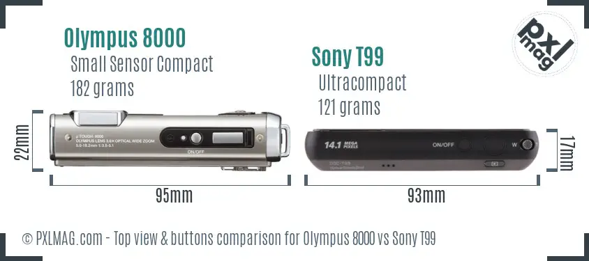 Olympus 8000 vs Sony T99 top view buttons comparison