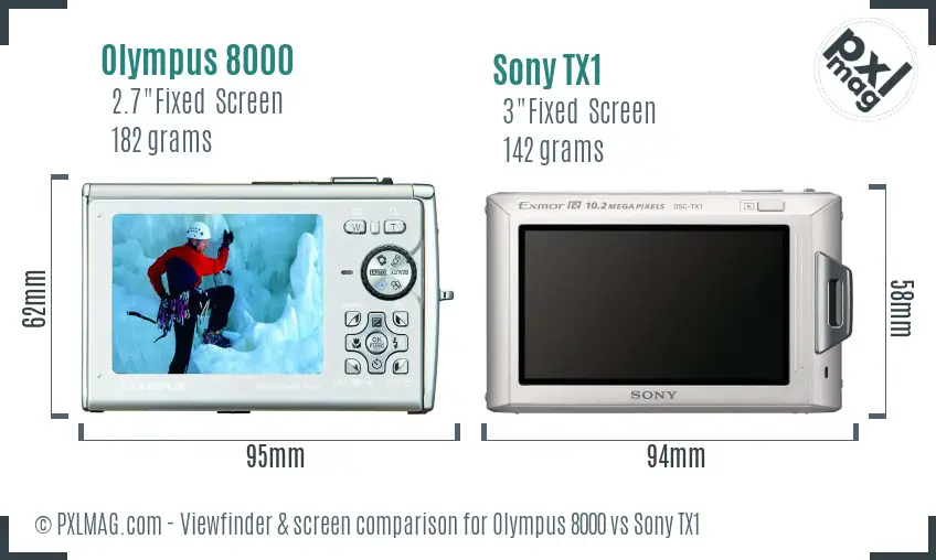 Olympus 8000 vs Sony TX1 Screen and Viewfinder comparison