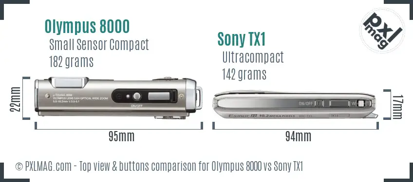 Olympus 8000 vs Sony TX1 top view buttons comparison