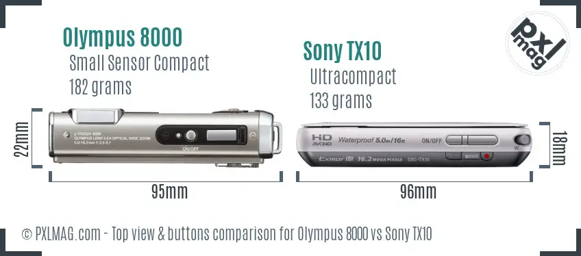 Olympus 8000 vs Sony TX10 top view buttons comparison