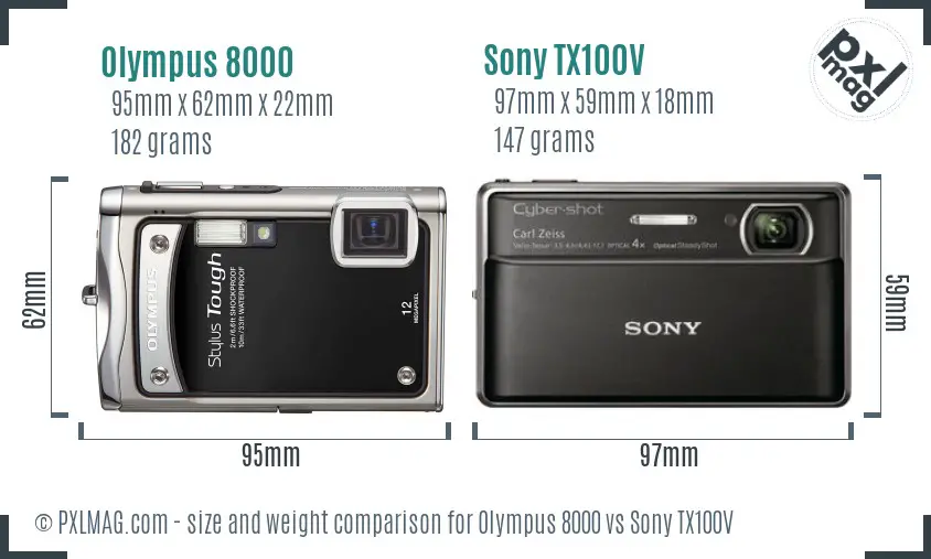 Olympus 8000 vs Sony TX100V size comparison