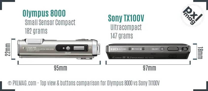 Olympus 8000 vs Sony TX100V top view buttons comparison
