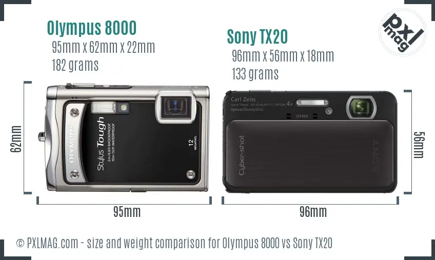 Olympus 8000 vs Sony TX20 size comparison