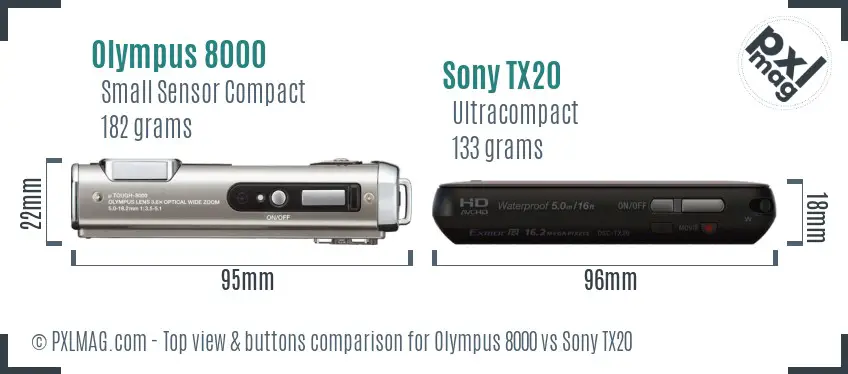 Olympus 8000 vs Sony TX20 top view buttons comparison