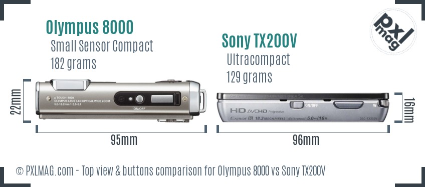 Olympus 8000 vs Sony TX200V top view buttons comparison