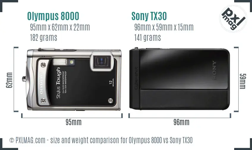 Olympus 8000 vs Sony TX30 size comparison