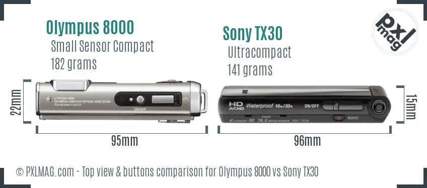 Olympus 8000 vs Sony TX30 top view buttons comparison