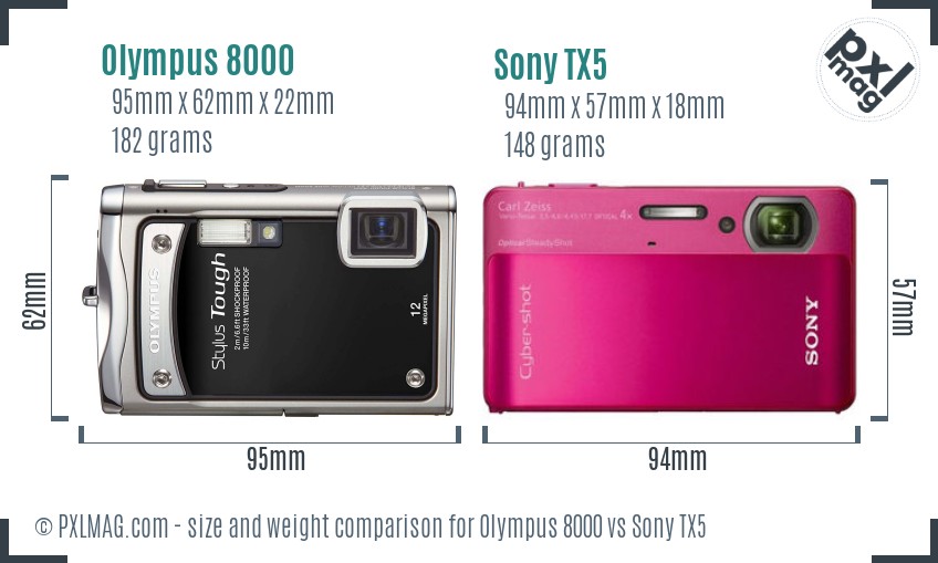 Olympus 8000 vs Sony TX5 size comparison