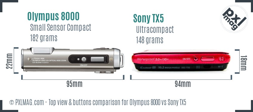 Olympus 8000 vs Sony TX5 top view buttons comparison