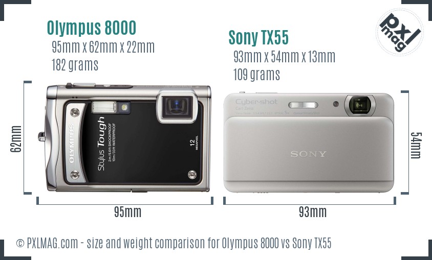 Olympus 8000 vs Sony TX55 size comparison