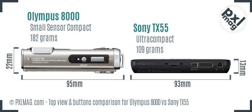 Olympus 8000 vs Sony TX55 top view buttons comparison