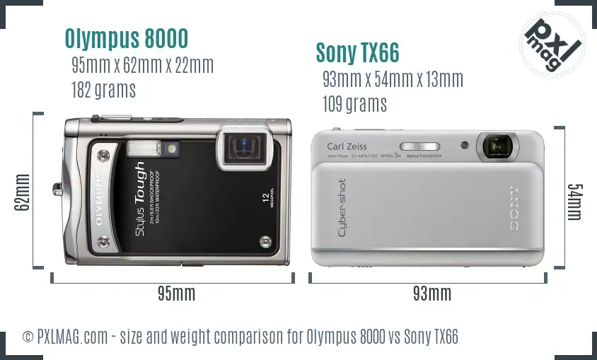 Olympus 8000 vs Sony TX66 size comparison