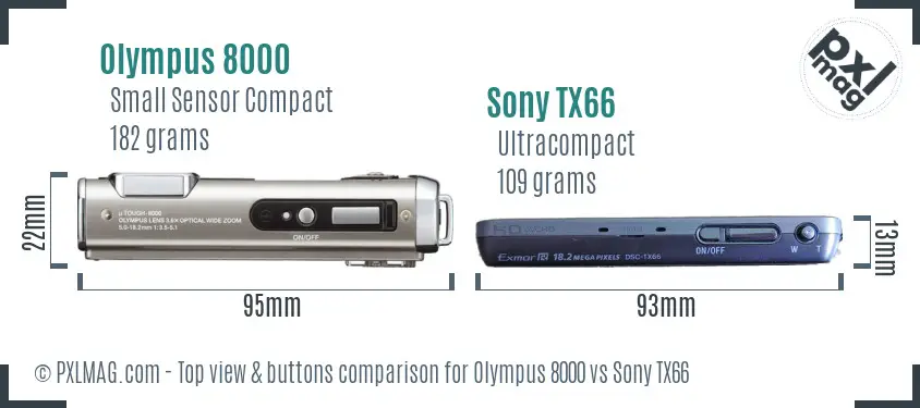 Olympus 8000 vs Sony TX66 top view buttons comparison