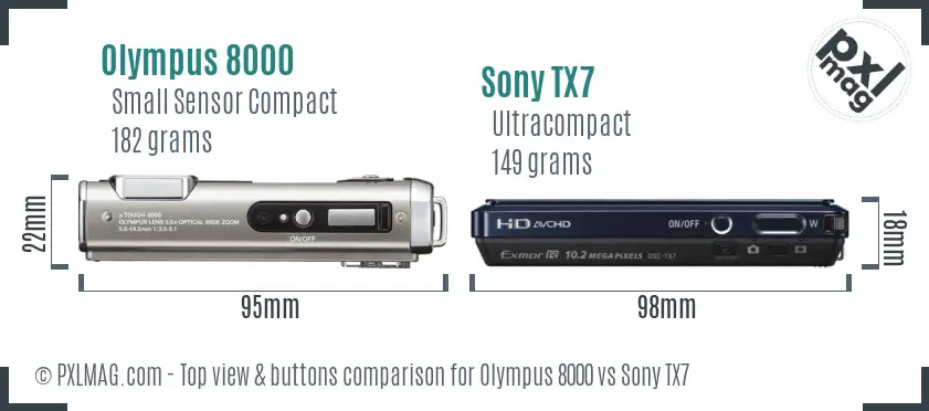 Olympus 8000 vs Sony TX7 top view buttons comparison
