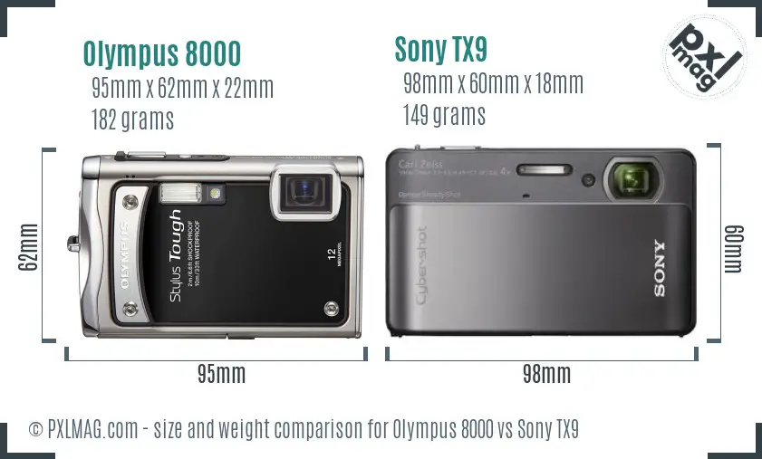 Olympus 8000 vs Sony TX9 size comparison