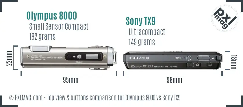 Olympus 8000 vs Sony TX9 top view buttons comparison
