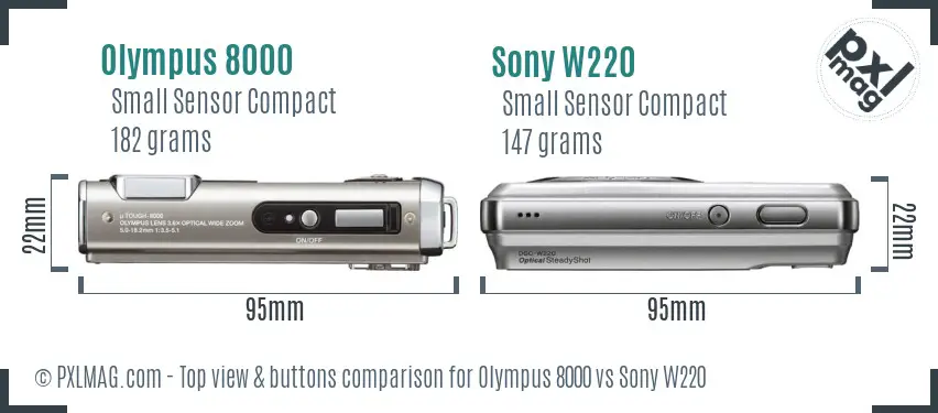 Olympus 8000 vs Sony W220 top view buttons comparison