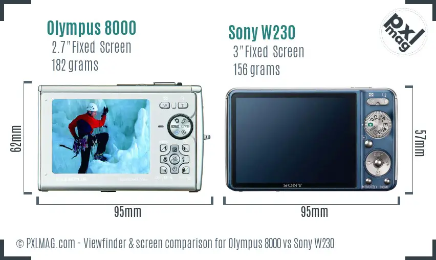 Olympus 8000 vs Sony W230 Screen and Viewfinder comparison