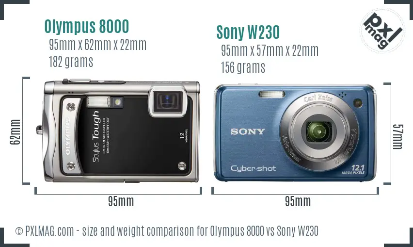 Olympus 8000 vs Sony W230 size comparison