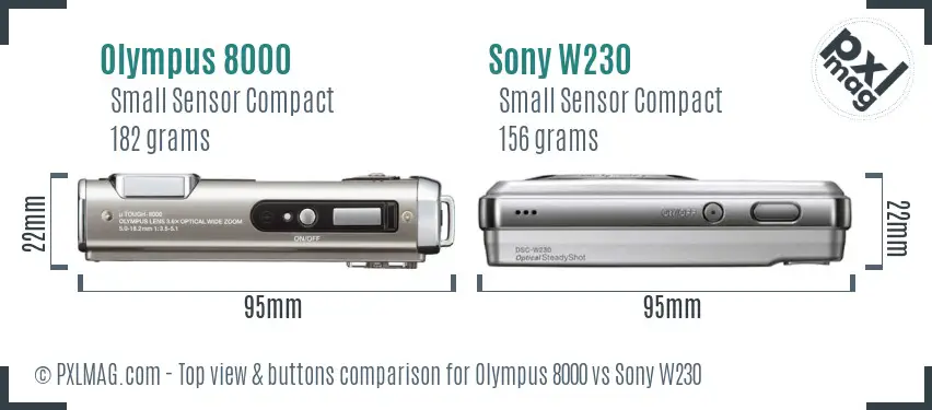 Olympus 8000 vs Sony W230 top view buttons comparison