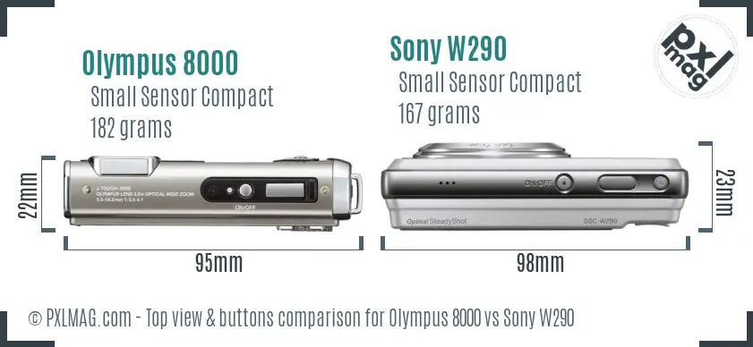 Olympus 8000 vs Sony W290 top view buttons comparison