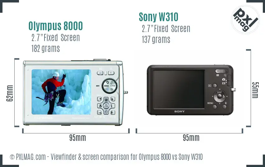 Olympus 8000 vs Sony W310 Screen and Viewfinder comparison