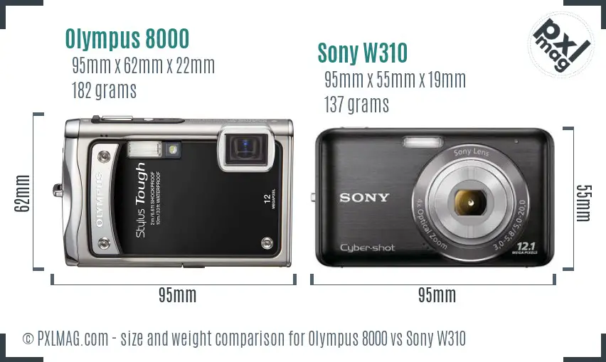 Olympus 8000 vs Sony W310 size comparison