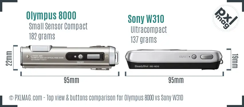 Olympus 8000 vs Sony W310 top view buttons comparison