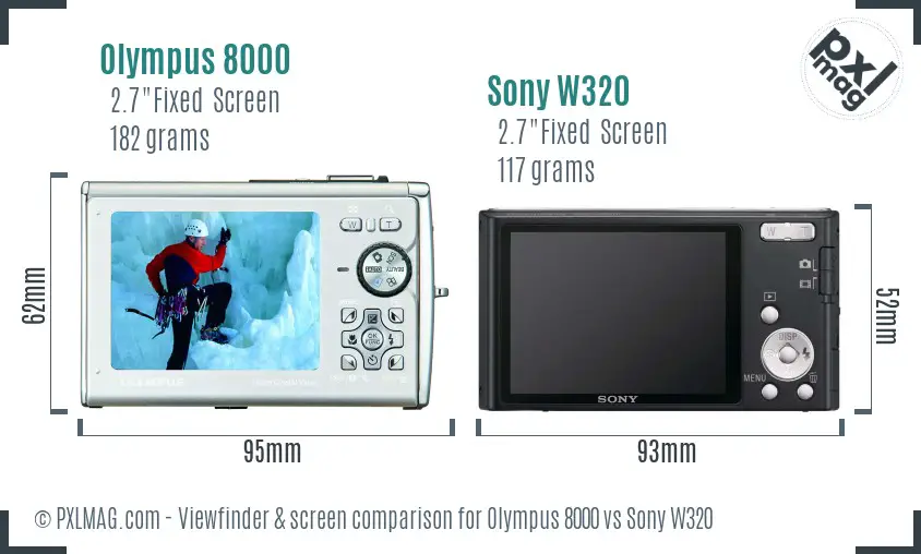 Olympus 8000 vs Sony W320 Screen and Viewfinder comparison