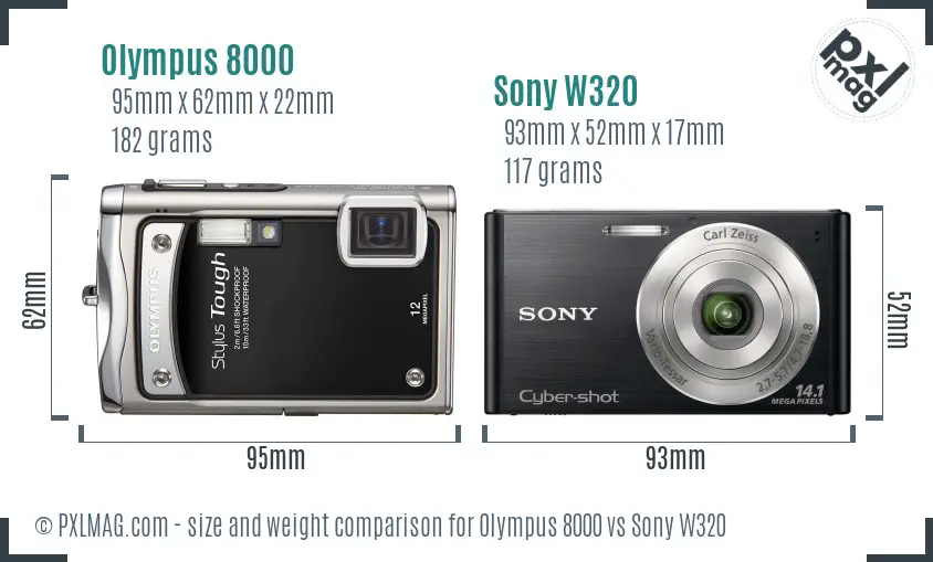 Olympus 8000 vs Sony W320 size comparison