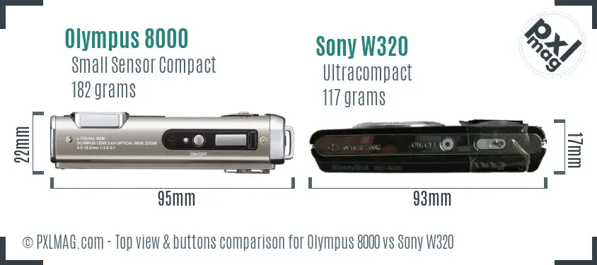 Olympus 8000 vs Sony W320 top view buttons comparison