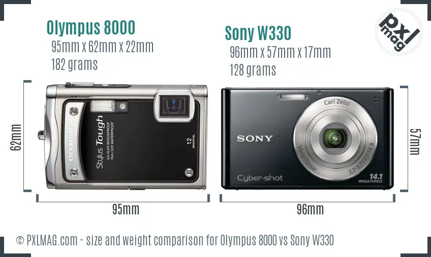 Olympus 8000 vs Sony W330 size comparison