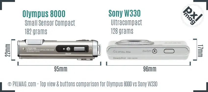 Olympus 8000 vs Sony W330 top view buttons comparison