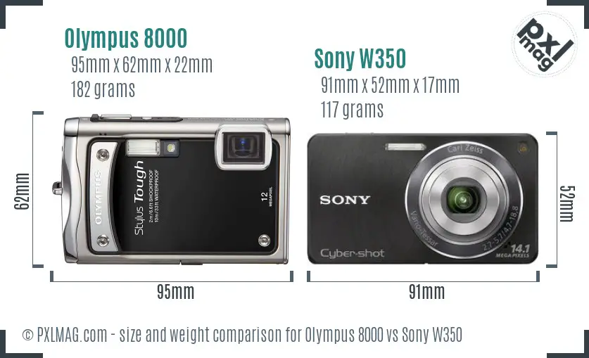 Olympus 8000 vs Sony W350 size comparison
