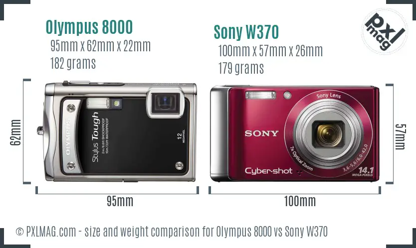 Olympus 8000 vs Sony W370 size comparison