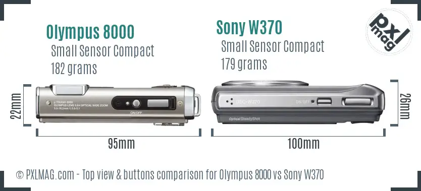 Olympus 8000 vs Sony W370 top view buttons comparison