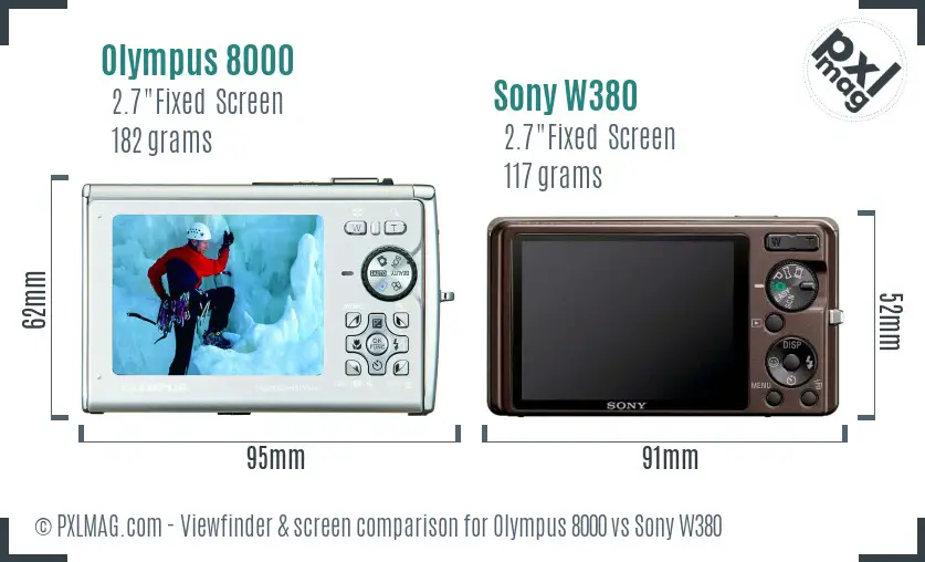 Olympus 8000 vs Sony W380 Screen and Viewfinder comparison