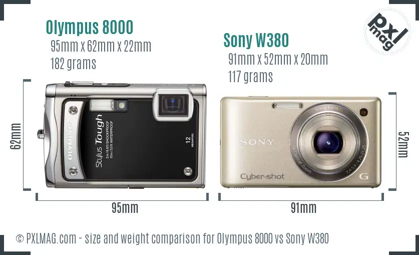 Olympus 8000 vs Sony W380 size comparison
