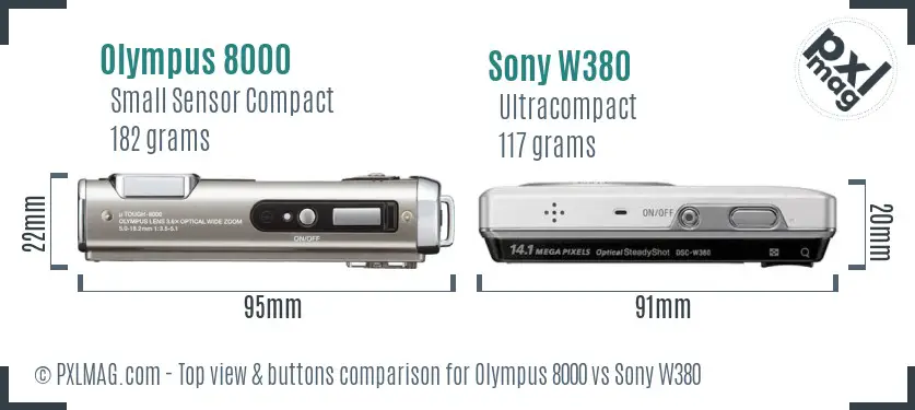 Olympus 8000 vs Sony W380 top view buttons comparison