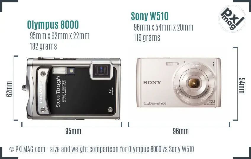 Olympus 8000 vs Sony W510 size comparison