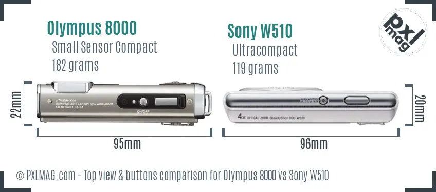 Olympus 8000 vs Sony W510 top view buttons comparison