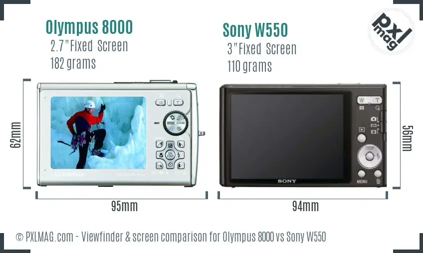 Olympus 8000 vs Sony W550 Screen and Viewfinder comparison