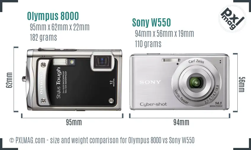 Olympus 8000 vs Sony W550 size comparison